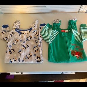 2 Winter Warm PJ Onesies, Size 12 Months